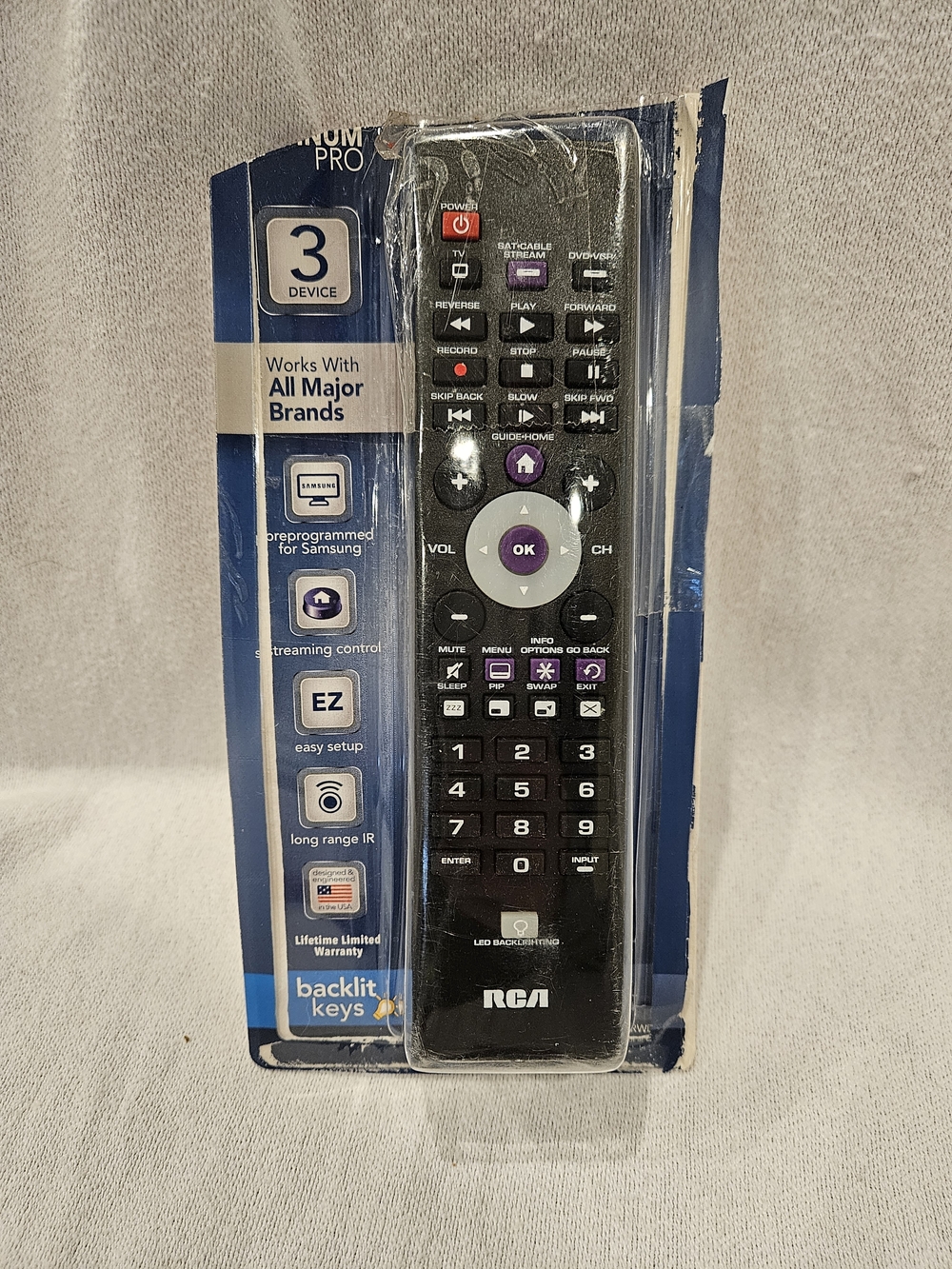RCA Black Universal 3-Device Remote with Backlit Keys